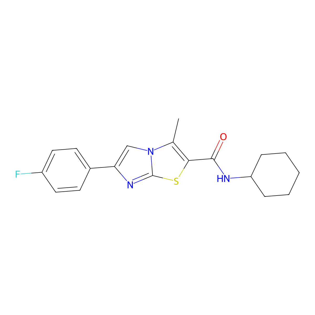 N-cyclohexyl-6-(4-fluorophenyl)-3-methylimidazo[2,1-b][1,3]thiazole-2-carboxamide molecular structure, CAS 852134-10-2