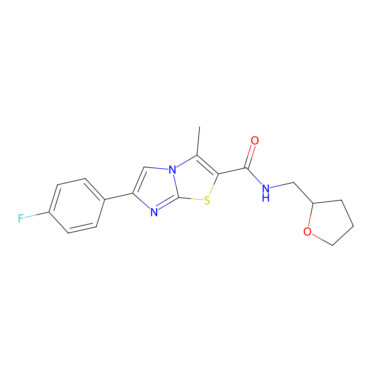 6-(4-fluorophenyl)-3-methyl-N-(oxolan-2-ylmethyl)imidazo[2,1-b][1,3]thiazole-2-carboxamide molecular structure, CAS 852134-11-3