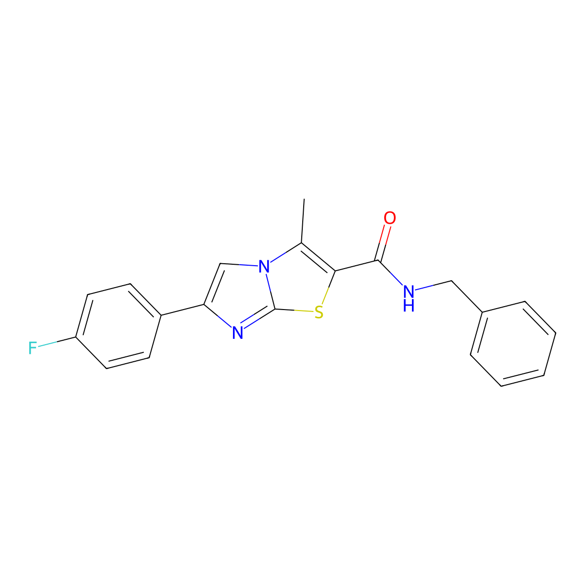 N-benzyl-6-(4-fluorophenyl)-3-methylimidazo[2,1-b][1,3]thiazole-2-carboxamide molecular structure, CAS 852134-12-4