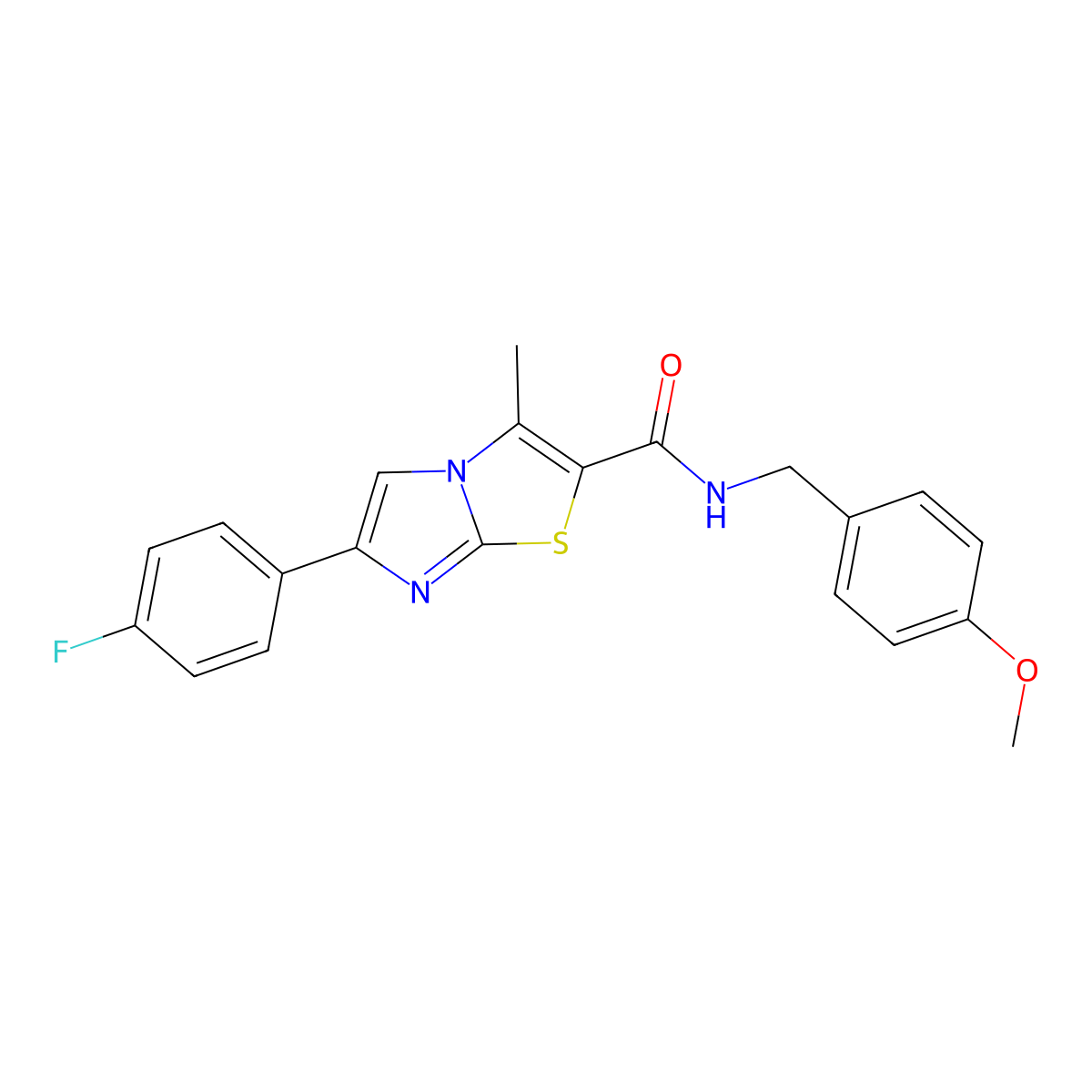 6-(4-fluorophenyl)-N-[(4-methoxyphenyl)methyl]-3-methylimidazo[2,1-b][1,3]thiazole-2-carboxamide molecular structure, CAS 852134-13-5