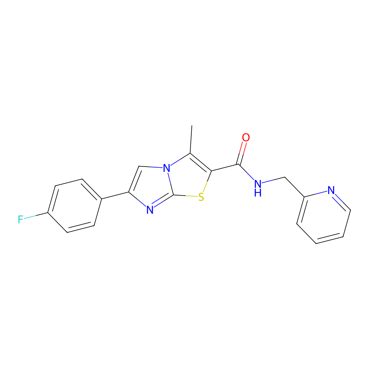 6-(4-fluorophenyl)-3-methyl-N-(pyridin-2-ylmethyl)imidazo[2,1-b][1,3]thiazole-2-carboxamide molecular structure, CAS 852134-16-8