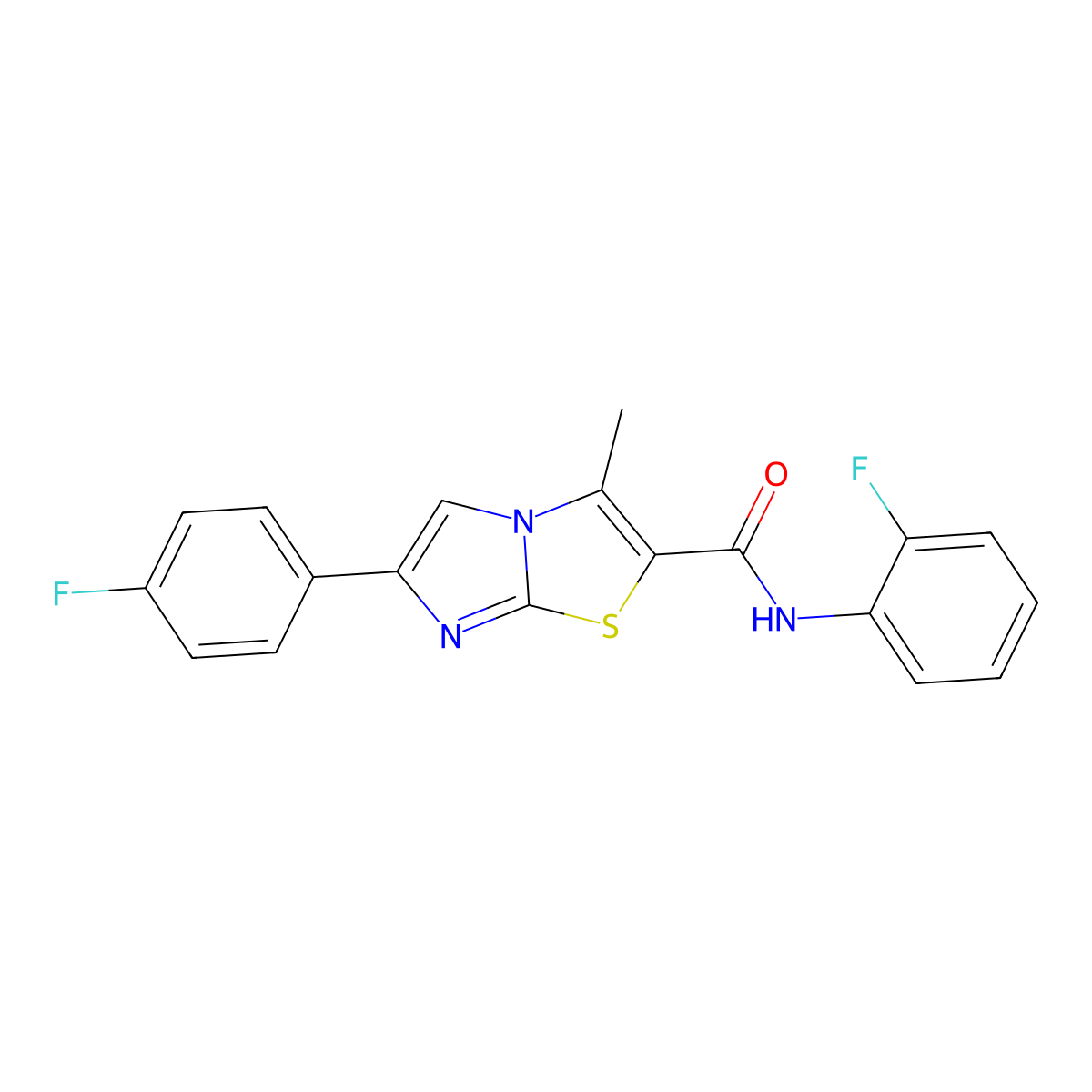 N-(2-fluorophenyl)-6-(4-fluorophenyl)-3-methylimidazo[2,1-b]thiazole-2-carboxamide molecular structure, CAS 852134-20-4