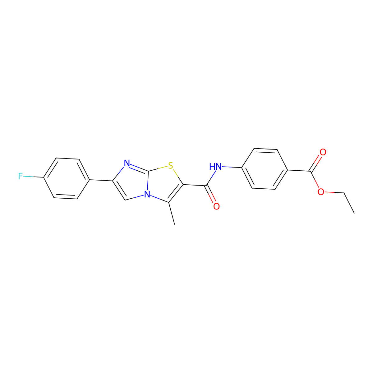 Ethyl 4-(6-(4-fluorophenyl)-3-methylimidazo[2,1-b]thiazole-2-carboxamido)benzoate molecular structure, CAS 852134-29-3