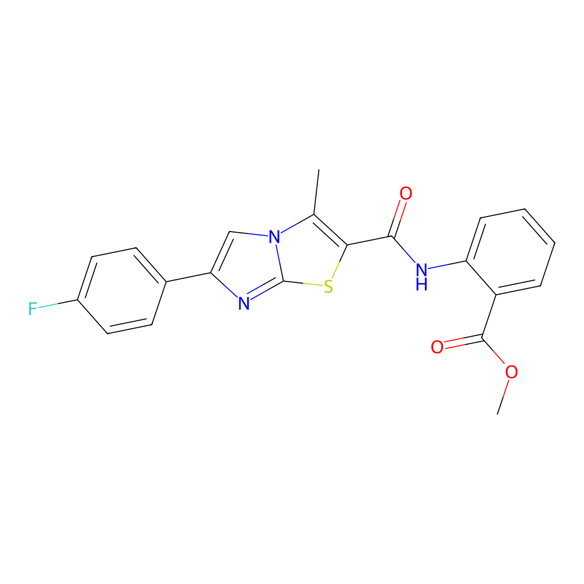 Methyl 2-(6-(4-fluorophenyl)-3-methylimidazo[2,1-b]thiazole-2-carboxamido)benzoate molecular structure, CAS 852134-31-7