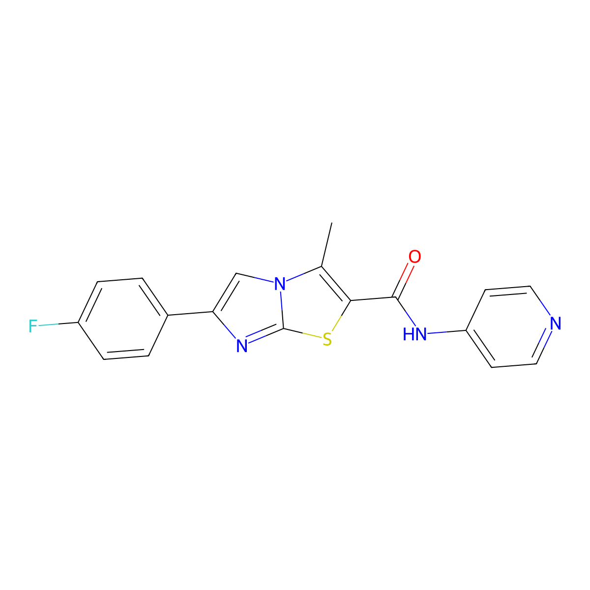 6-(4-fluorophenyl)-3-methyl-N-(pyridin-4-yl)imidazo[2,1-b]thiazole-2-carboxamide molecular structure, CAS 852134-38-4