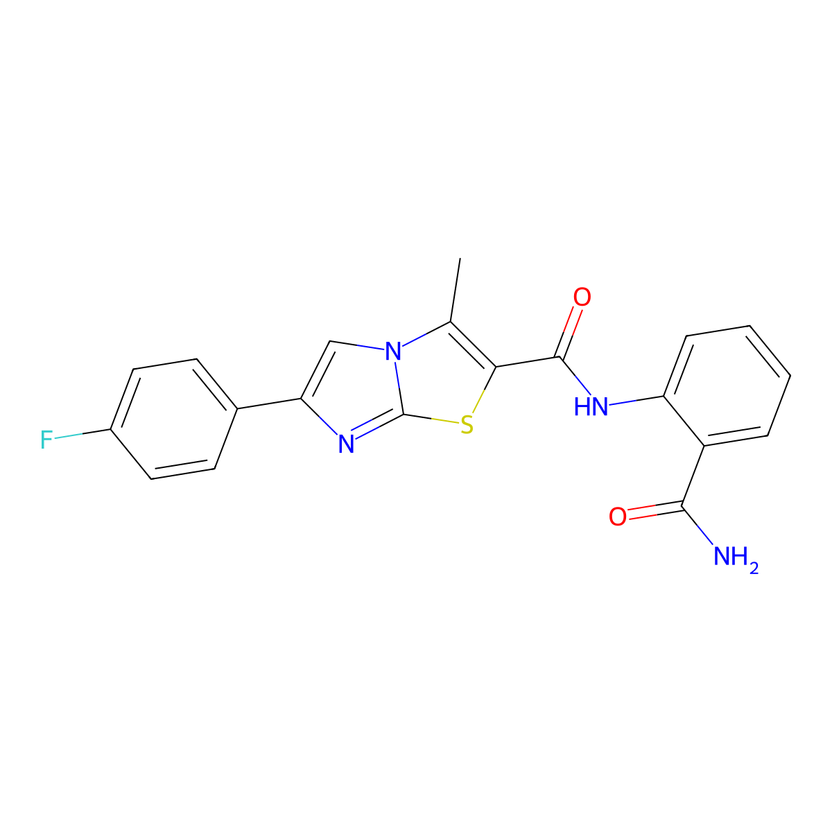 N-(2-carbamoylphenyl)-6-(4-fluorophenyl)-3-methylimidazo[2,1-b]thiazole-2-carboxamide molecular structure, CAS 852134-43-1