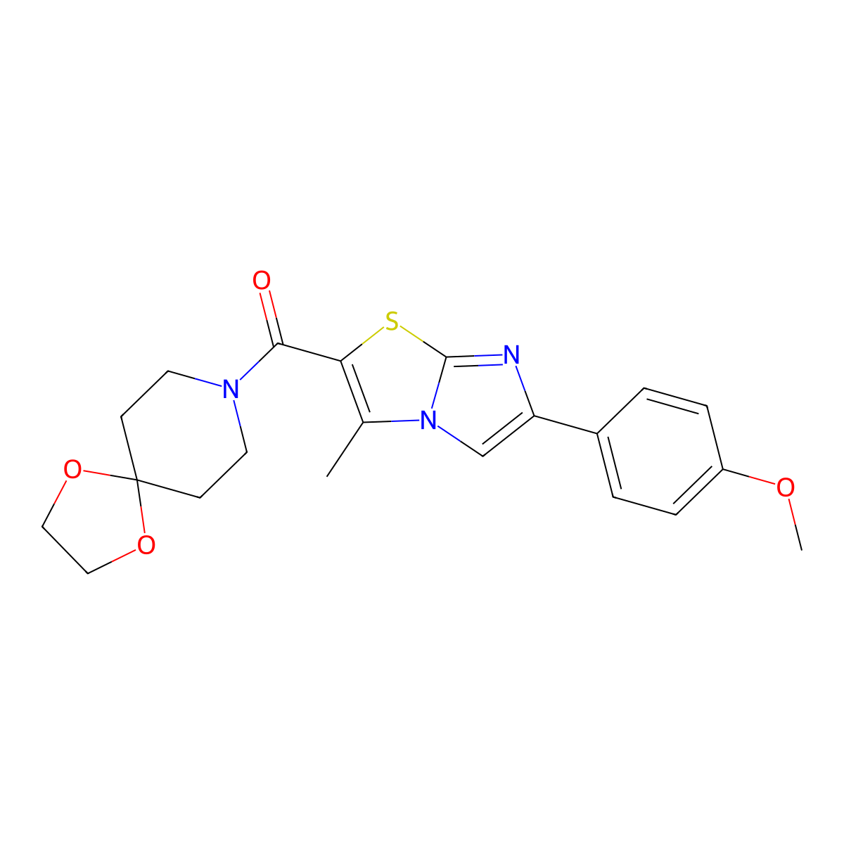 (6-(4-Methoxyphenyl)-3-methylimidazo[2,1-b]thiazol-2-yl)(1,4-dioxa-8-azaspiro[4.5]decan-8-yl)methanone molecular structure, CAS 852134-52-2