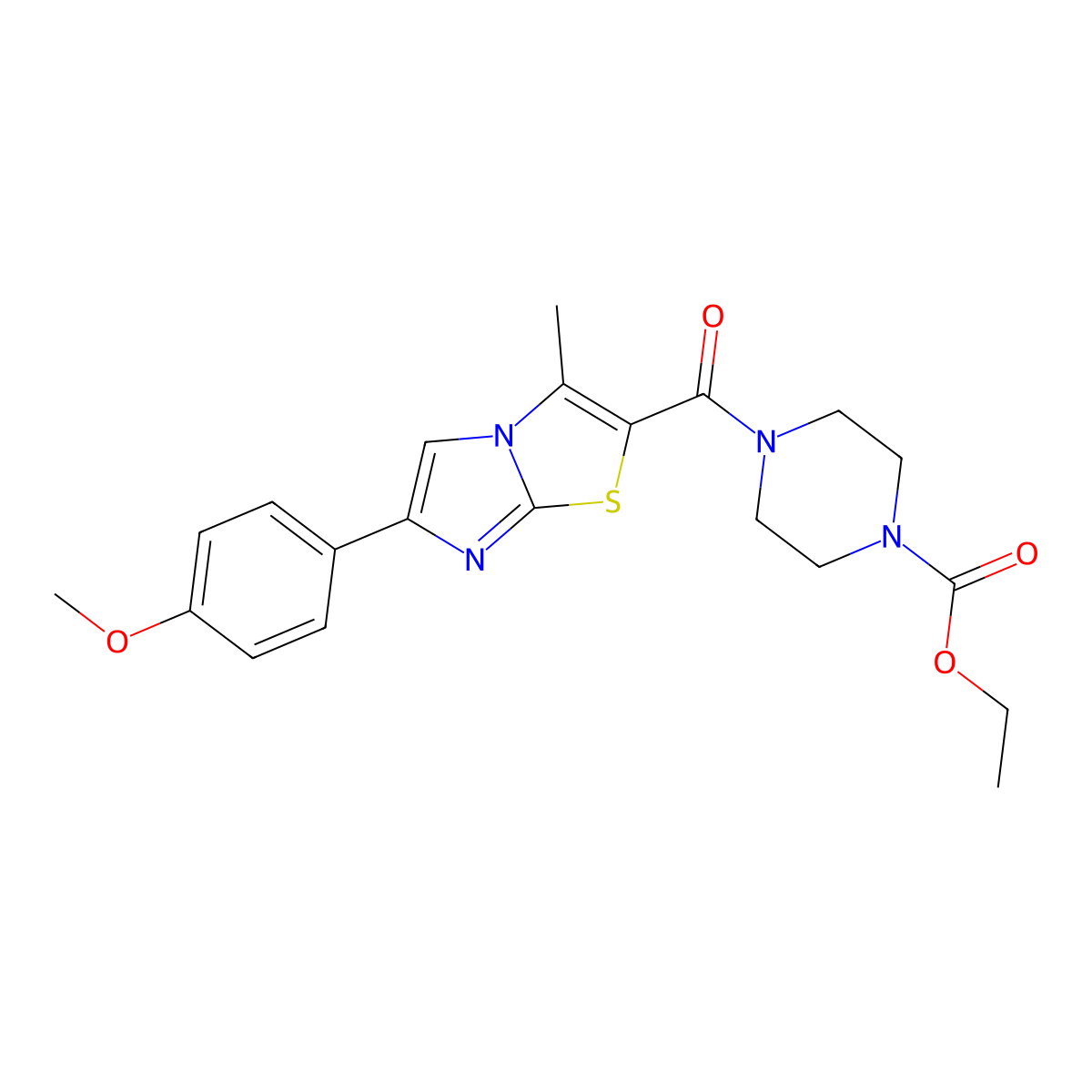 Ethyl 4-[6-(4-methoxyphenyl)-3-methylimidazo[2,1-b][1,3]thiazole-2-carbonyl]piperazine-1-carboxylate molecular structure, CAS 852134-54-4