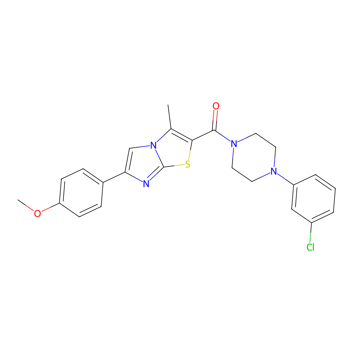 (4-(3-Chlorophenyl)piperazin-1-yl)(6-(4-methoxyphenyl)-3-methylimidazo[2,1-b]thiazol-2-yl)methanone molecular structure, CAS 852134-55-5