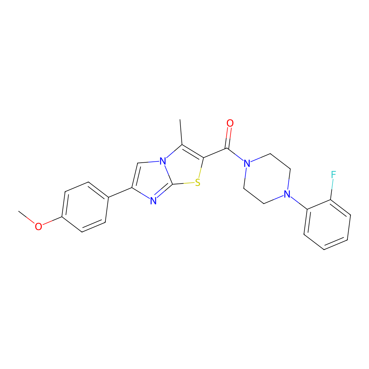 1-(2-Fluorophenyl)-4-[6-(4-methoxyphenyl)-3-methylimidazo[2,1-B][1,3]thiazole-2-carbonyl]piperazine molecular structure, CAS 852134-56-6