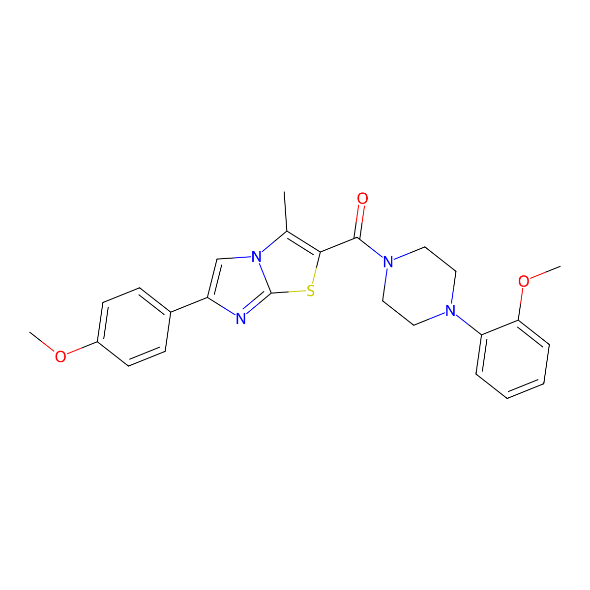 (6-(4-Methoxyphenyl)-3-methylimidazo[2,1-b]thiazol-2-yl)(4-(2-methoxyphenyl)piperazin-1-yl)methanone molecular structure, CAS 852134-59-9