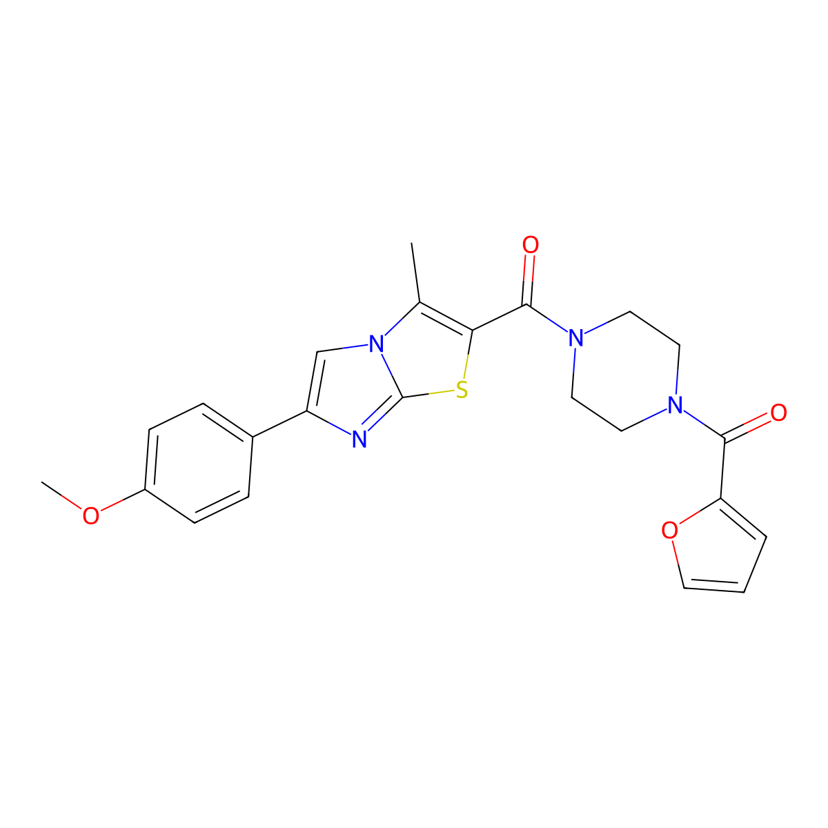 (4-(Furan-2-carbonyl)piperazin-1-yl)(6-(4-methoxyphenyl)-3-methylimidazo[2,1-b]thiazol-2-yl)methanone molecular structure, CAS 852134-60-2