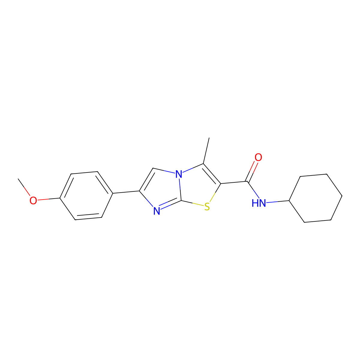 N-cyclohexyl-6-(4-methoxyphenyl)-3-methylimidazo[2,1-b][1,3]thiazole-2-carboxamide molecular structure, CAS 852134-77-1
