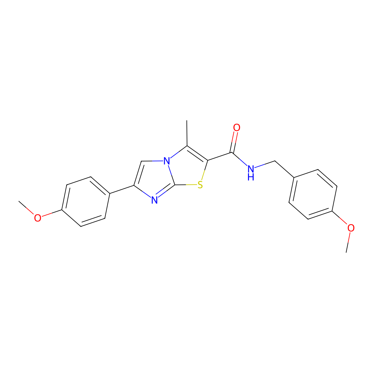 6-(4-methoxyphenyl)-N-[(4-methoxyphenyl)methyl]-3-methylimidazo[2,1-b][1,3]thiazole-2-carboxamide molecular structure, CAS 852134-80-6
