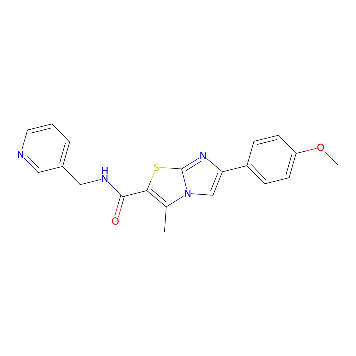 6-(4-methoxyphenyl)-3-methyl-N-(pyridin-3-ylmethyl)imidazo[2,1-b]thiazole-2-carboxamide molecular structure, CAS 852134-82-8