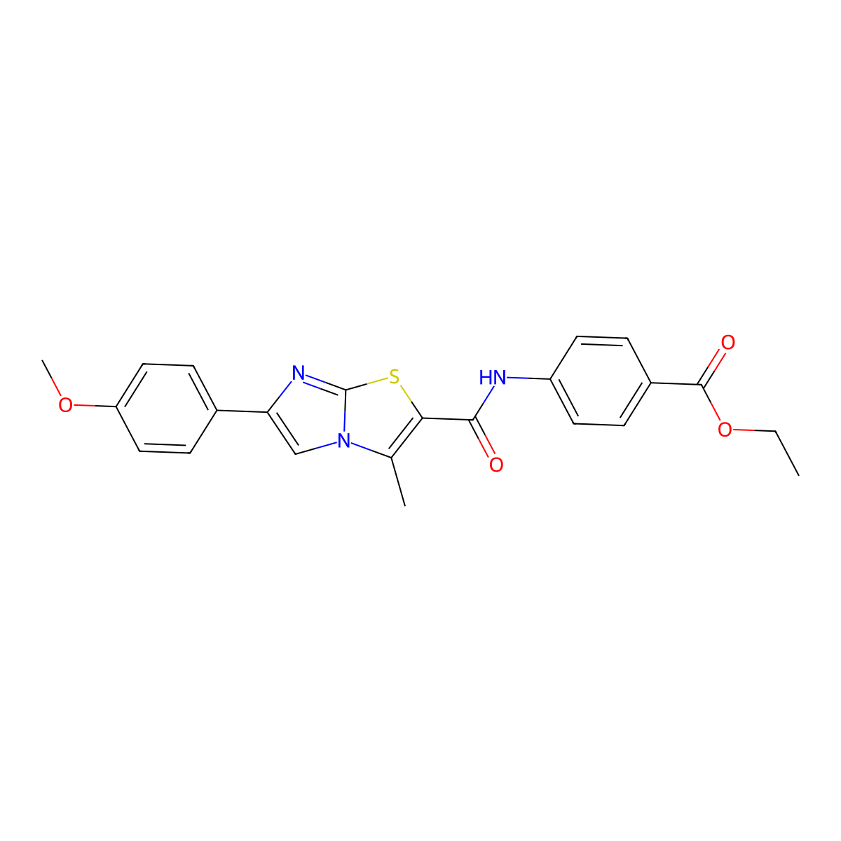 Ethyl 4-(6-(4-methoxyphenyl)-3-methylimidazo[2,1-b]thiazole-2-carboxamido)benzoate molecular structure, CAS 852134-99-7