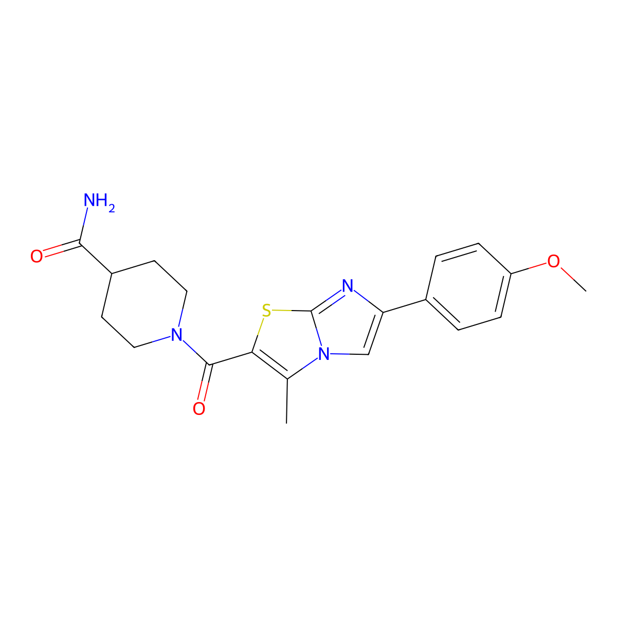 1-(6-(4-Methoxyphenyl)-3-methylimidazo[2,1-b]thiazole-2-carbonyl)piperidine-4-carboxamide molecular structure, CAS 852135-14-9
