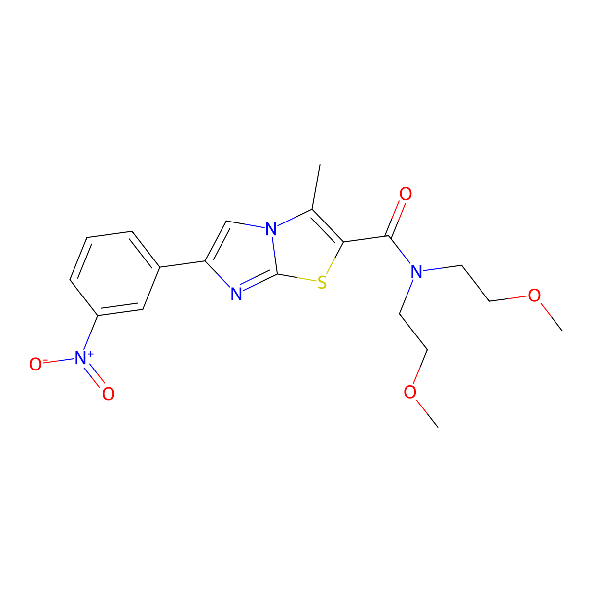 N,N-bis(2-methoxyethyl)-3-methyl-6-(3-nitrophenyl)imidazo[2,1-b][1,3]thiazole-2-carboxamide molecular structure, CAS 852135-22-9