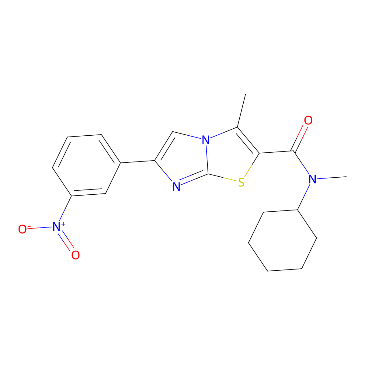 N-cyclohexyl-N,3-dimethyl-6-(3-nitrophenyl)imidazo[2,1-b][1,3]thiazole-2-carboxamide molecular structure, CAS 852135-25-2