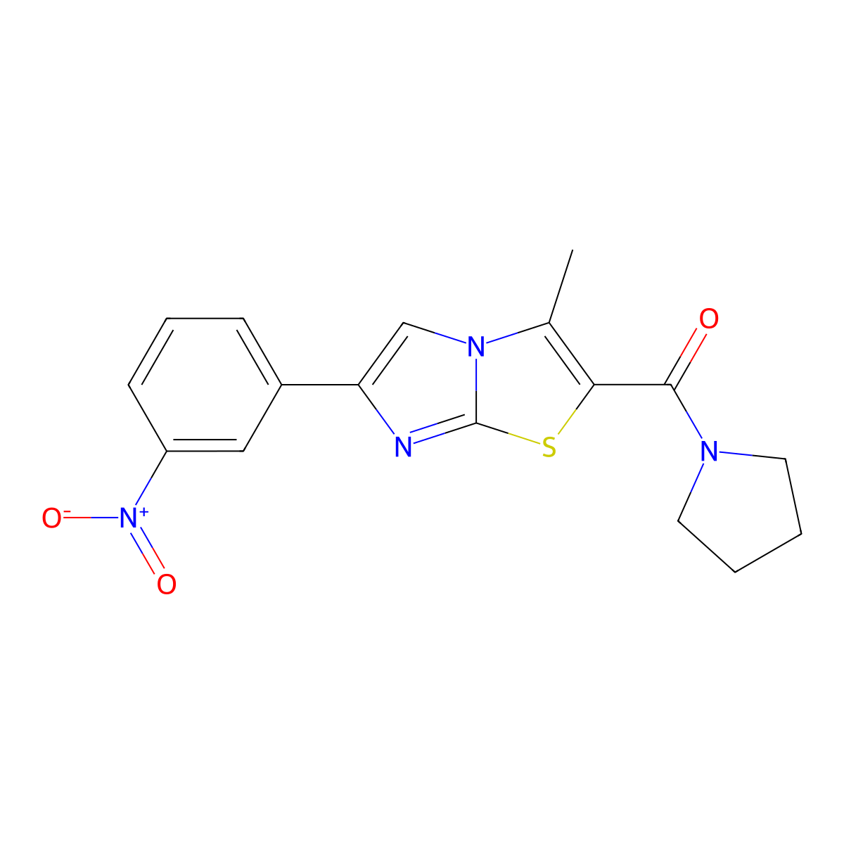 (3-Methyl-6-(3-nitrophenyl)imidazo[2,1-b]thiazol-2-yl)(pyrrolidin-1-yl)methanone molecular structure, CAS 852135-26-3