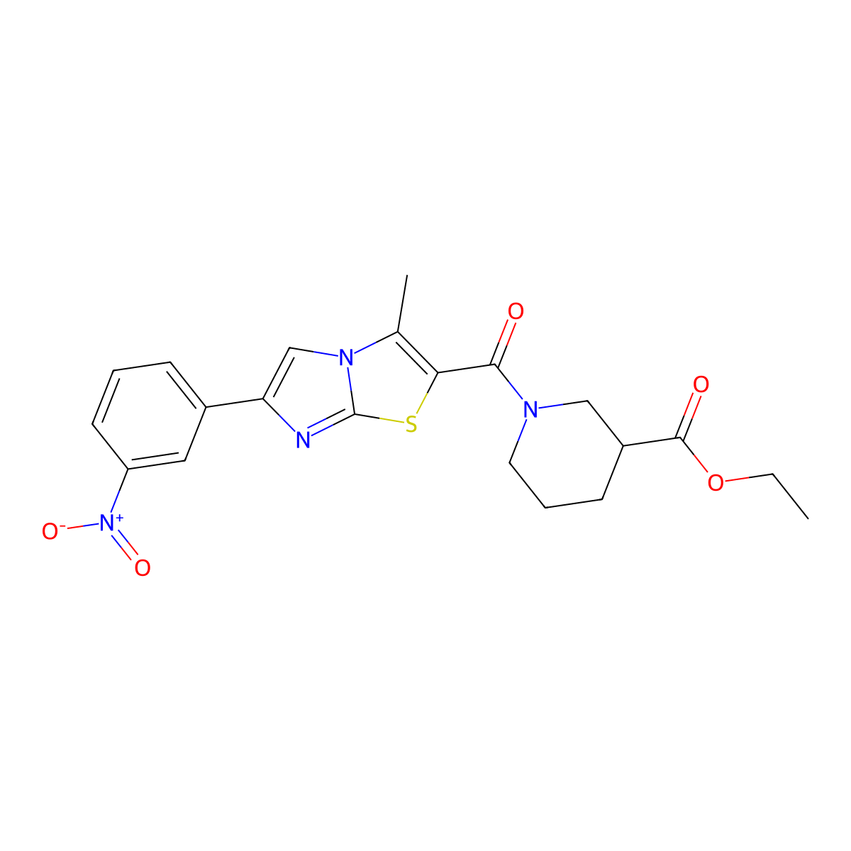 Ethyl 1-(3-methyl-6-(3-nitrophenyl)imidazo[2,1-b]thiazole-2-carbonyl)piperidine-3-carboxylate molecular structure, CAS 852135-31-0