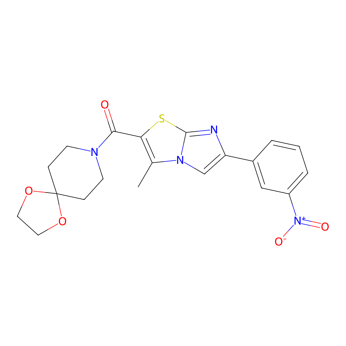 (3-Methyl-6-(3-nitrophenyl)imidazo[2,1-b]thiazol-2-yl)(1,4-dioxa-8-azaspiro[4.5]decan-8-yl)methanone molecular structure, CAS 852135-34-3