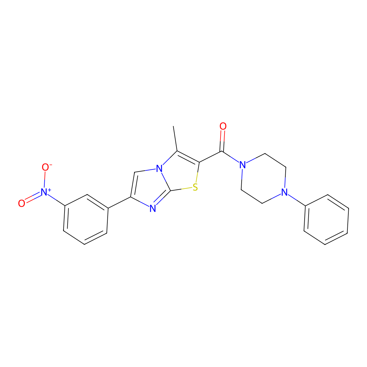 (3-Methyl-6-(3-nitrophenyl)imidazo[2,1-b]thiazol-2-yl)(4-phenylpiperazin-1-yl)methanone molecular structure, CAS 852135-38-7