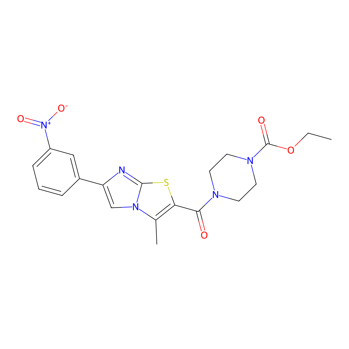 Ethyl 4-[3-methyl-6-(3-nitrophenyl)imidazo[2,1-b][1,3]thiazole-2-carbonyl]piperazine-1-carboxylate molecular structure, CAS 852135-39-8