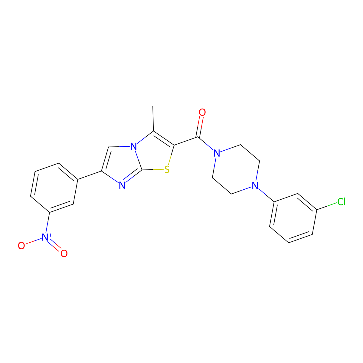 (4-(3-Chlorophenyl)piperazin-1-yl)(3-methyl-6-(3-nitrophenyl)imidazo[2,1-b]thiazol-2-yl)methanone molecular structure, CAS 852135-40-1