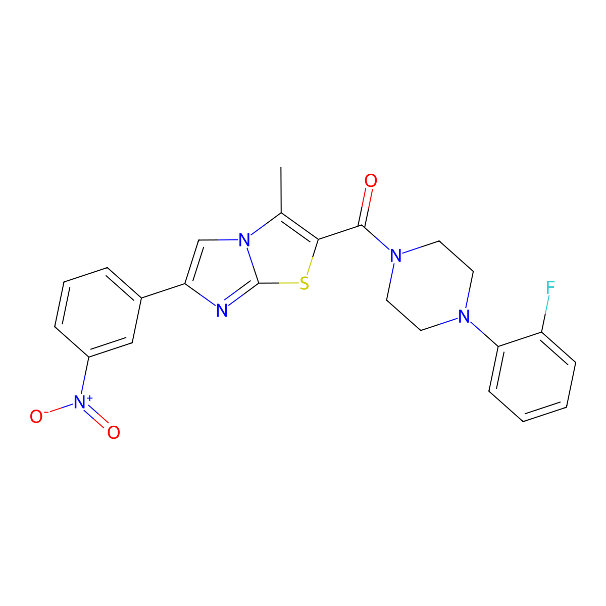 (4-(2-Fluorophenyl)piperazin-1-yl)(3-methyl-6-(3-nitrophenyl)imidazo[2,1-b]thiazol-2-yl)methanone molecular structure, CAS 852135-41-2