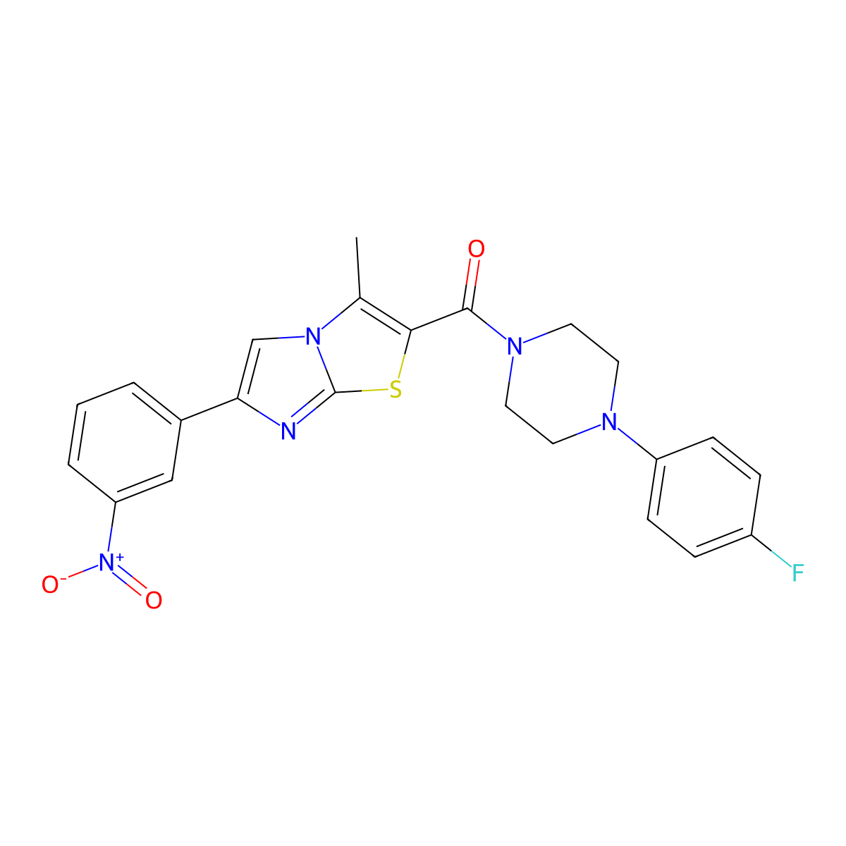 (4-(4-Fluorophenyl)piperazin-1-yl)(3-methyl-6-(3-nitrophenyl)imidazo[2,1-b]thiazol-2-yl)methanone molecular structure, CAS 852135-42-3