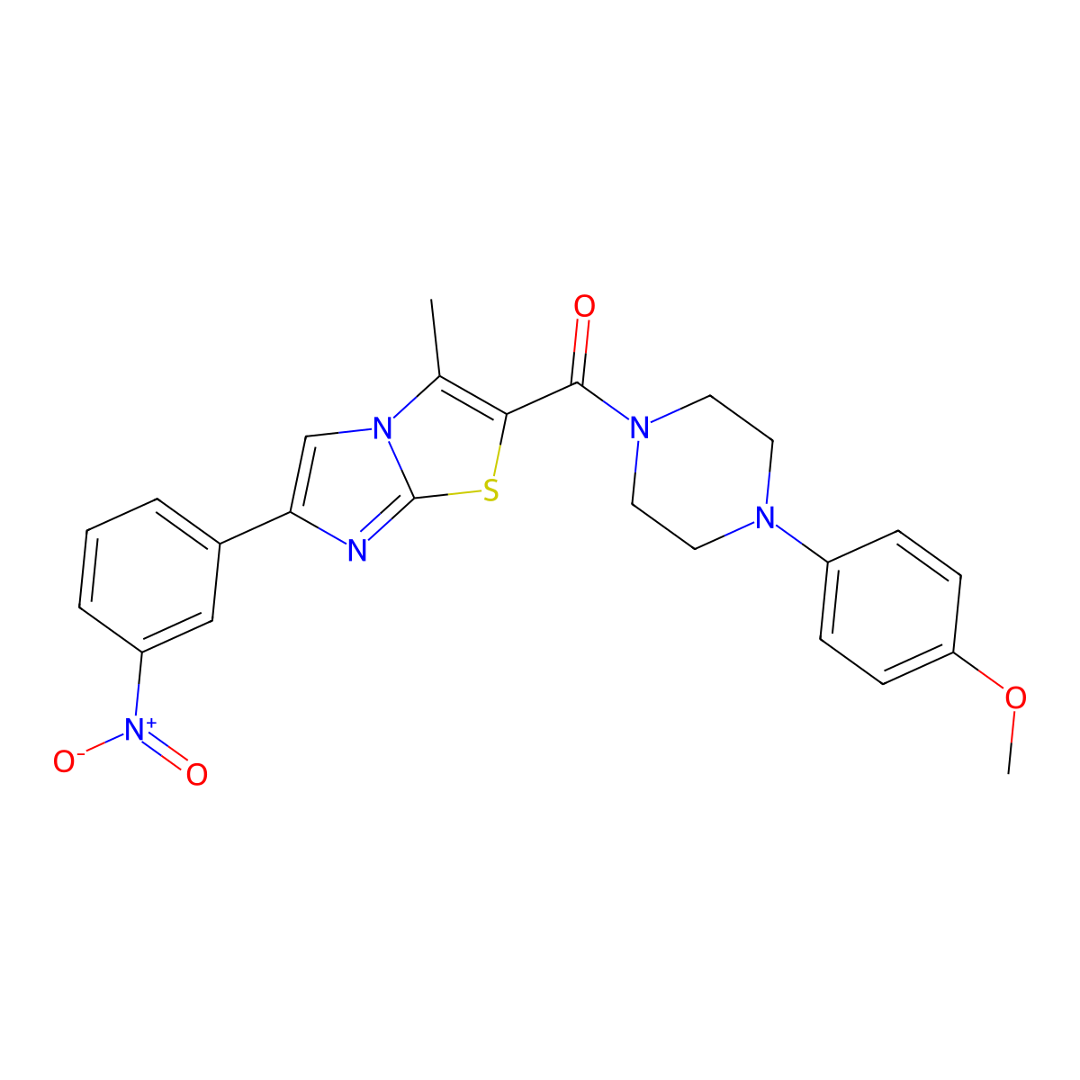 (4-(4-Methoxyphenyl)piperazin-1-yl)(3-methyl-6-(3-nitrophenyl)imidazo[2,1-b]thiazol-2-yl)methanone molecular structure, CAS 852135-43-4
