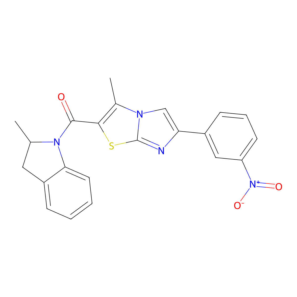 (3-Methyl-6-(3-nitrophenyl)imidazo[2,1-b]thiazol-2-yl)(2-methylindolin-1-yl)methanone molecular structure, CAS 852135-47-8