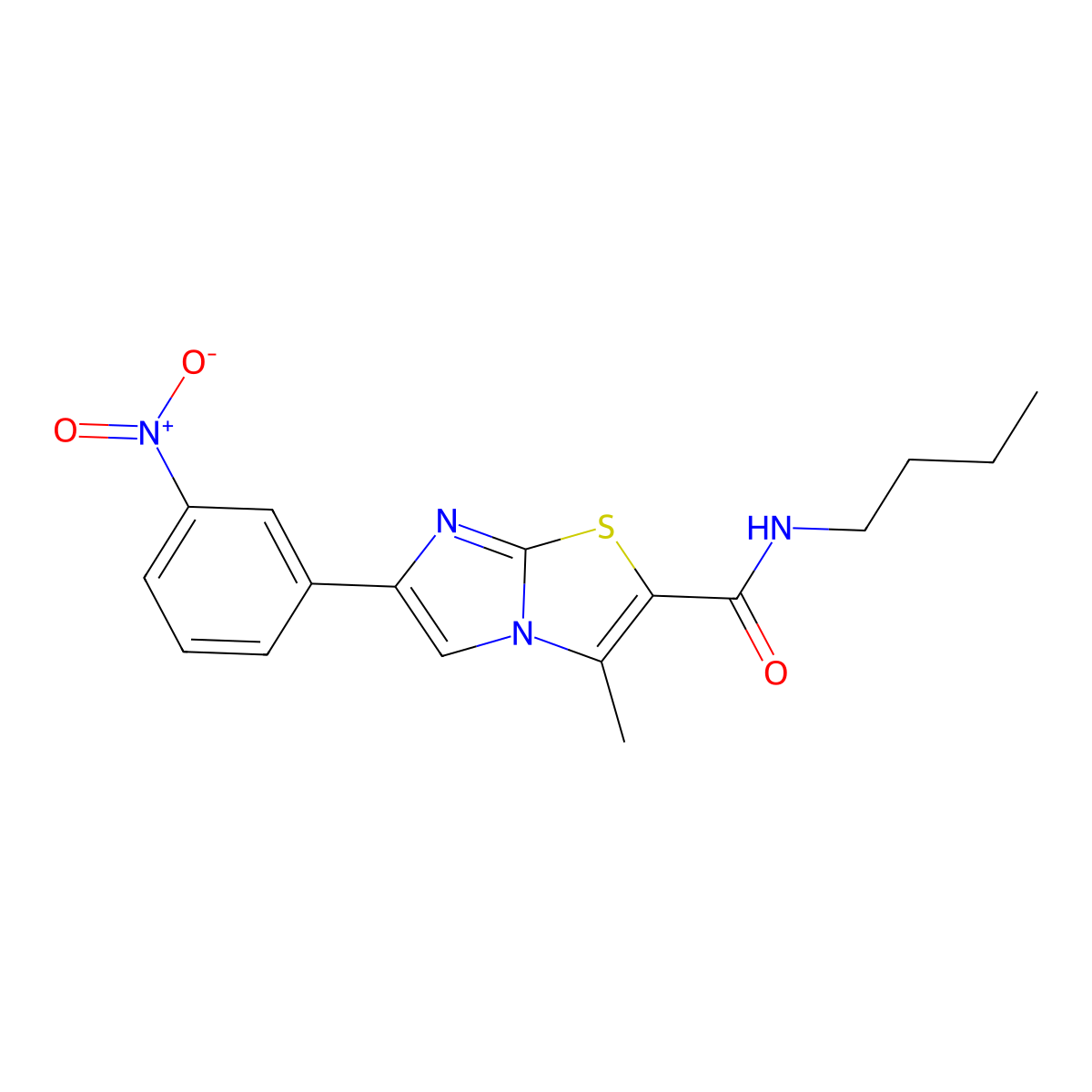 N-butyl-3-methyl-6-(3-nitrophenyl)imidazo[2,1-b][1,3]thiazole-2-carboxamide molecular structure, CAS 852135-50-3