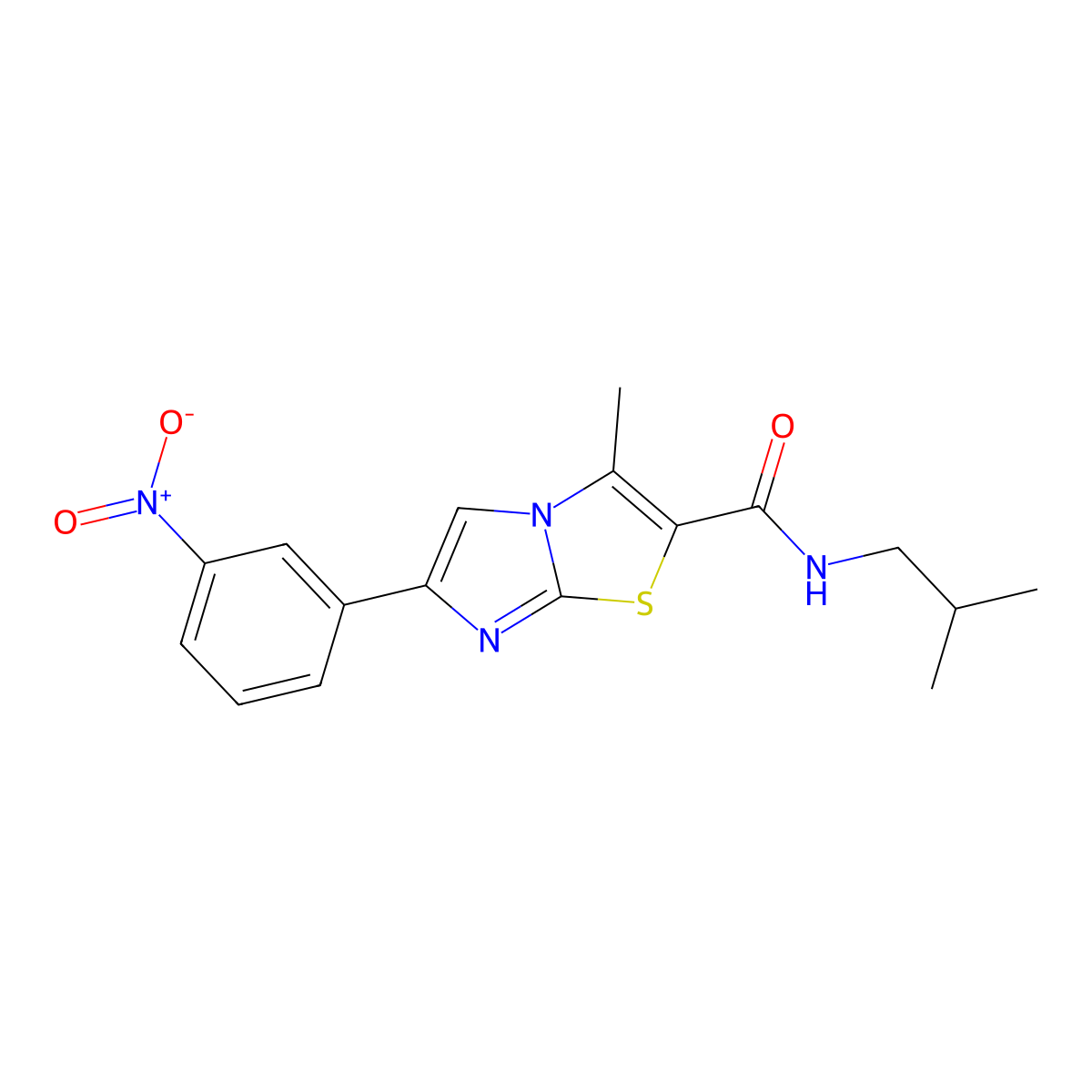 N-isobutyl-3-methyl-6-(3-nitrophenyl)imidazo[2,1-b]thiazole-2-carboxamide molecular structure, CAS 852135-52-5