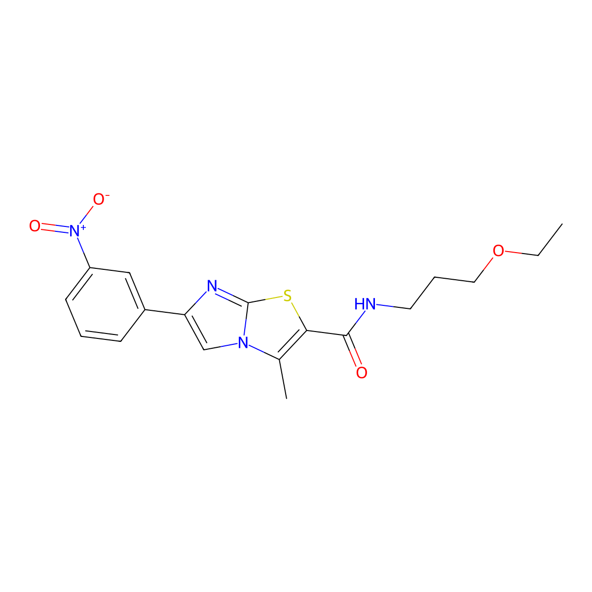 N-(3-ethoxypropyl)-3-methyl-6-(3-nitrophenyl)imidazo[2,1-b][1,3]thiazole-2-carboxamide molecular structure, CAS 852135-57-0