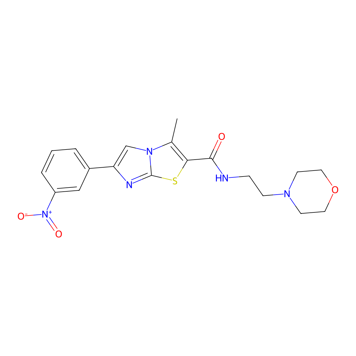 3-methyl-N-(2-morpholinoethyl)-6-(3-nitrophenyl)imidazo[2,1-b]thiazole-2-carboxamide molecular structure, CAS 852135-61-6