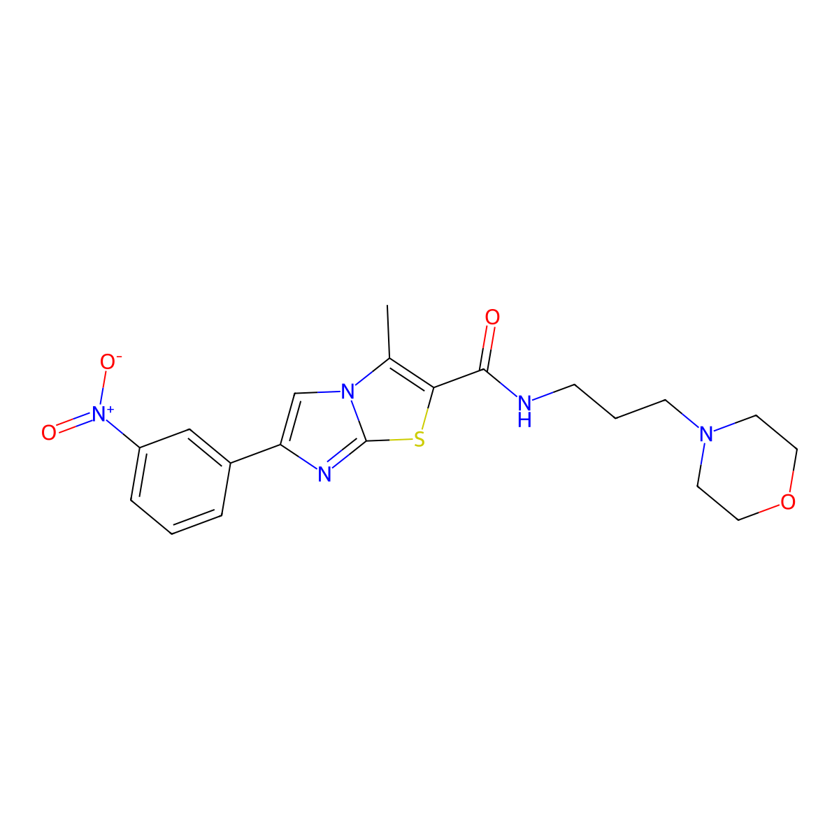 3-methyl-N-(3-morpholinopropyl)-6-(3-nitrophenyl)imidazo[2,1-b]thiazole-2-carboxamide molecular structure, CAS 852135-62-7