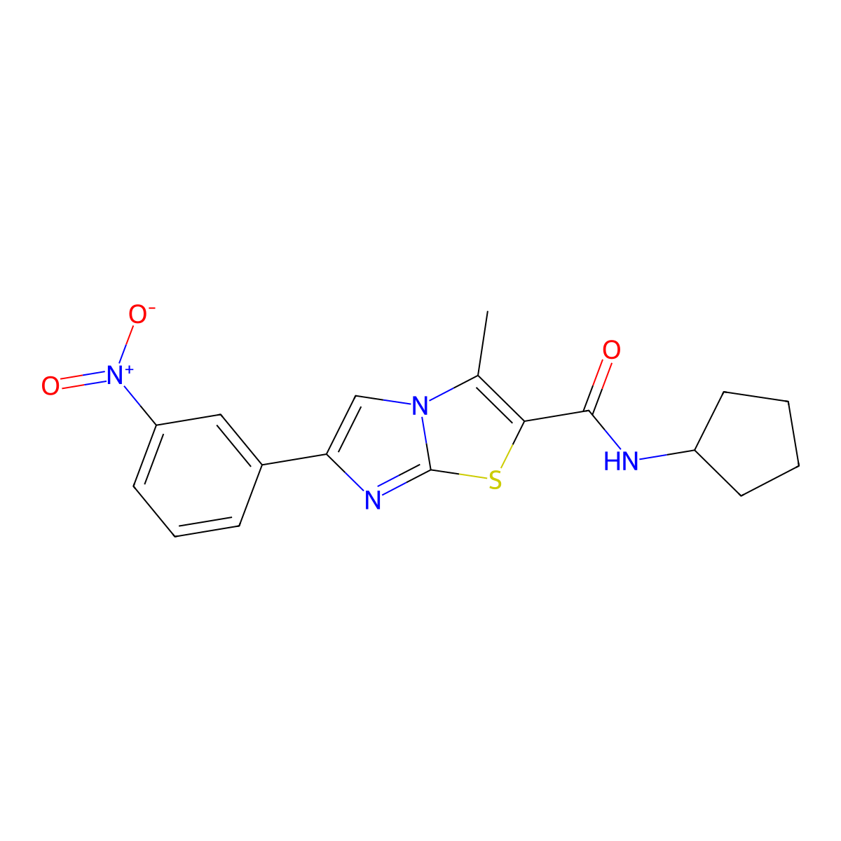 N-cyclopentyl-3-methyl-6-(3-nitrophenyl)imidazo[2,1-b]thiazole-2-carboxamide molecular structure, CAS 852135-63-8