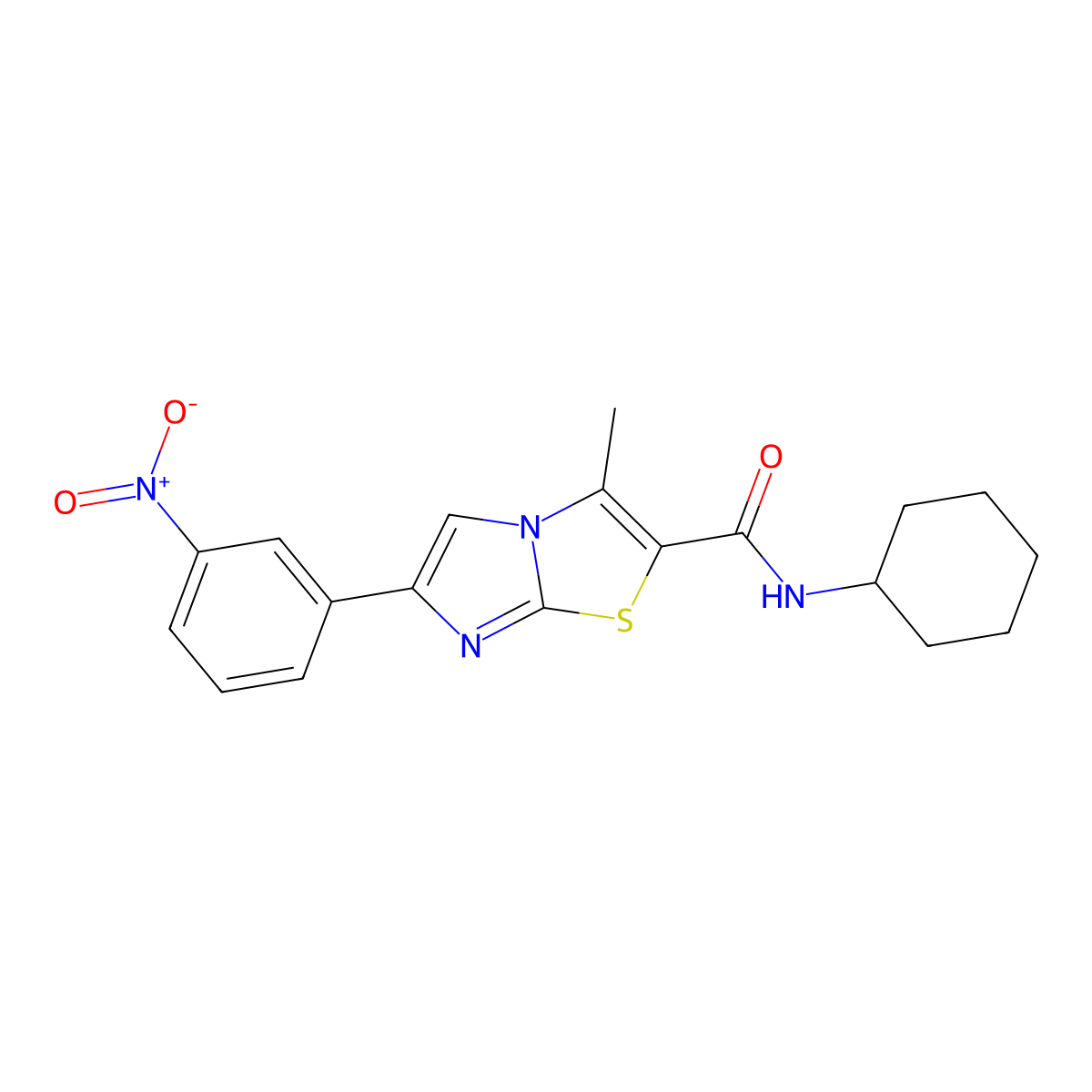 N-cyclohexyl-3-methyl-6-(3-nitrophenyl)imidazo[2,1-b][1,3]thiazole-2-carboxamide molecular structure, CAS 852135-64-9