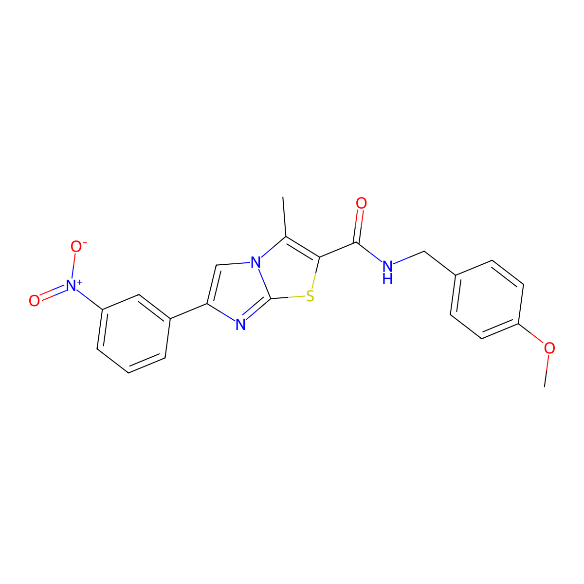 N-[(4-methoxyphenyl)methyl]-3-methyl-6-(3-nitrophenyl)imidazo[2,1-b][1,3]thiazole-2-carboxamide molecular structure, CAS 852135-67-2