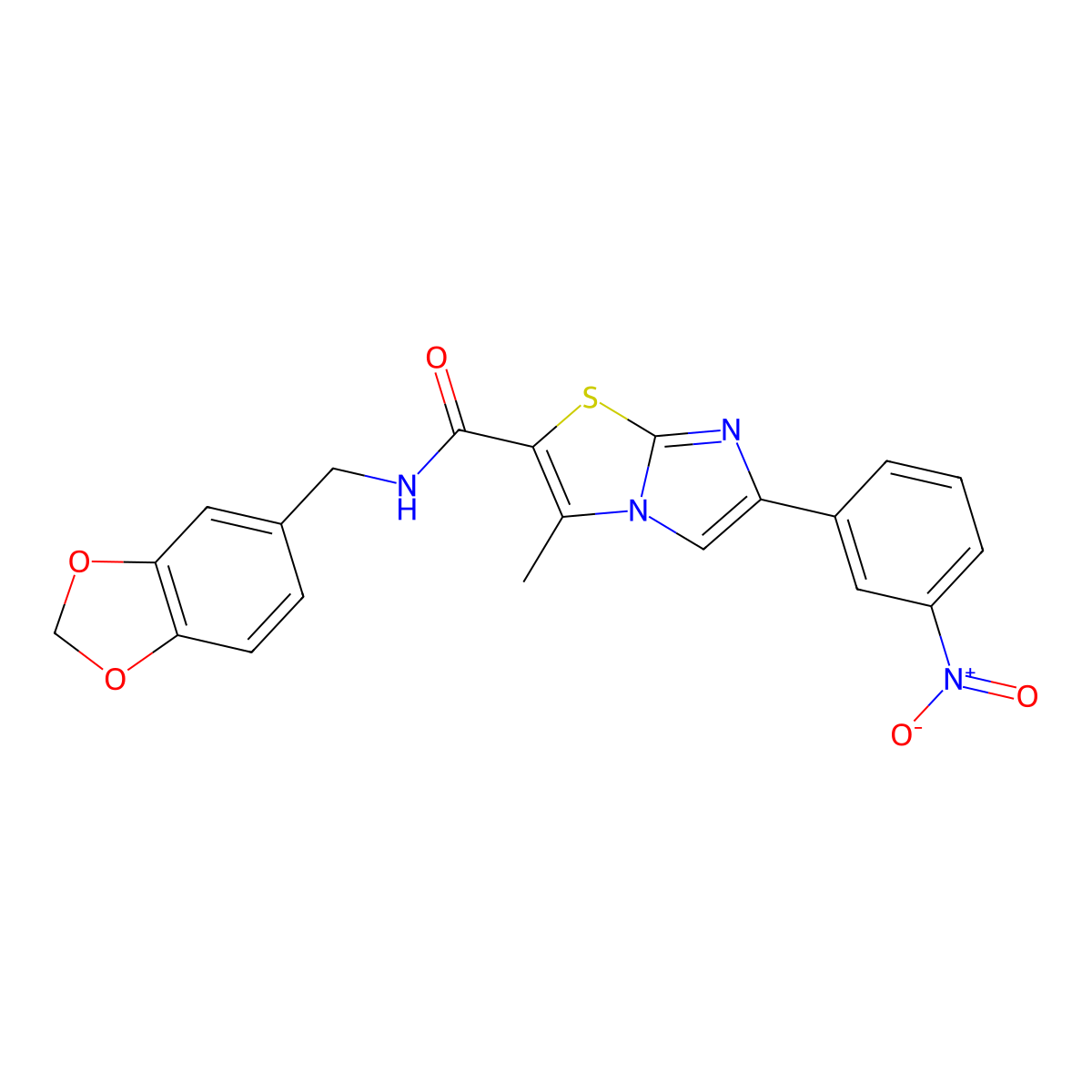N-[(2H-1,3-benzodioxol-5-yl)methyl]-3-methyl-6-(3-nitrophenyl)imidazo[2,1-b][1,3]thiazole-2-carboxamide molecular structure, CAS 852135-68-3