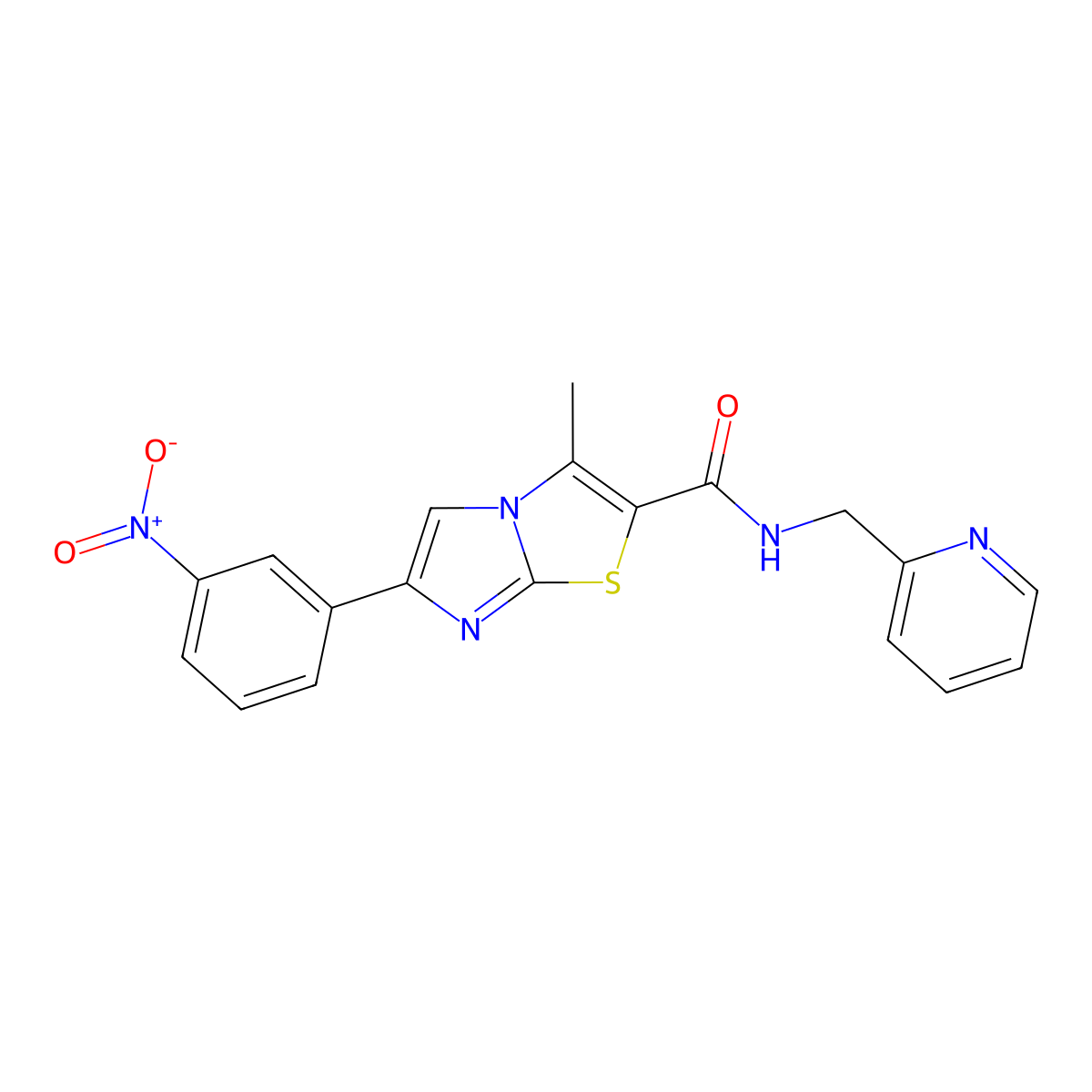 3-methyl-6-(3-nitrophenyl)-N-(pyridin-2-ylmethyl)imidazo[2,1-b]thiazole-2-carboxamide molecular structure, CAS 852135-70-7