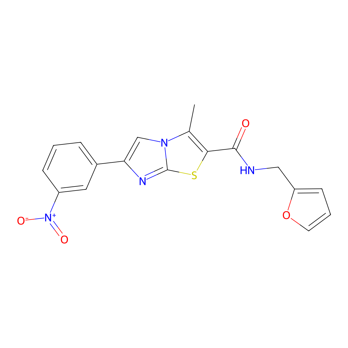 N-(furan-2-ylmethyl)-3-methyl-6-(3-nitrophenyl)imidazo[2,1-b]thiazole-2-carboxamide molecular structure, CAS 852135-71-8