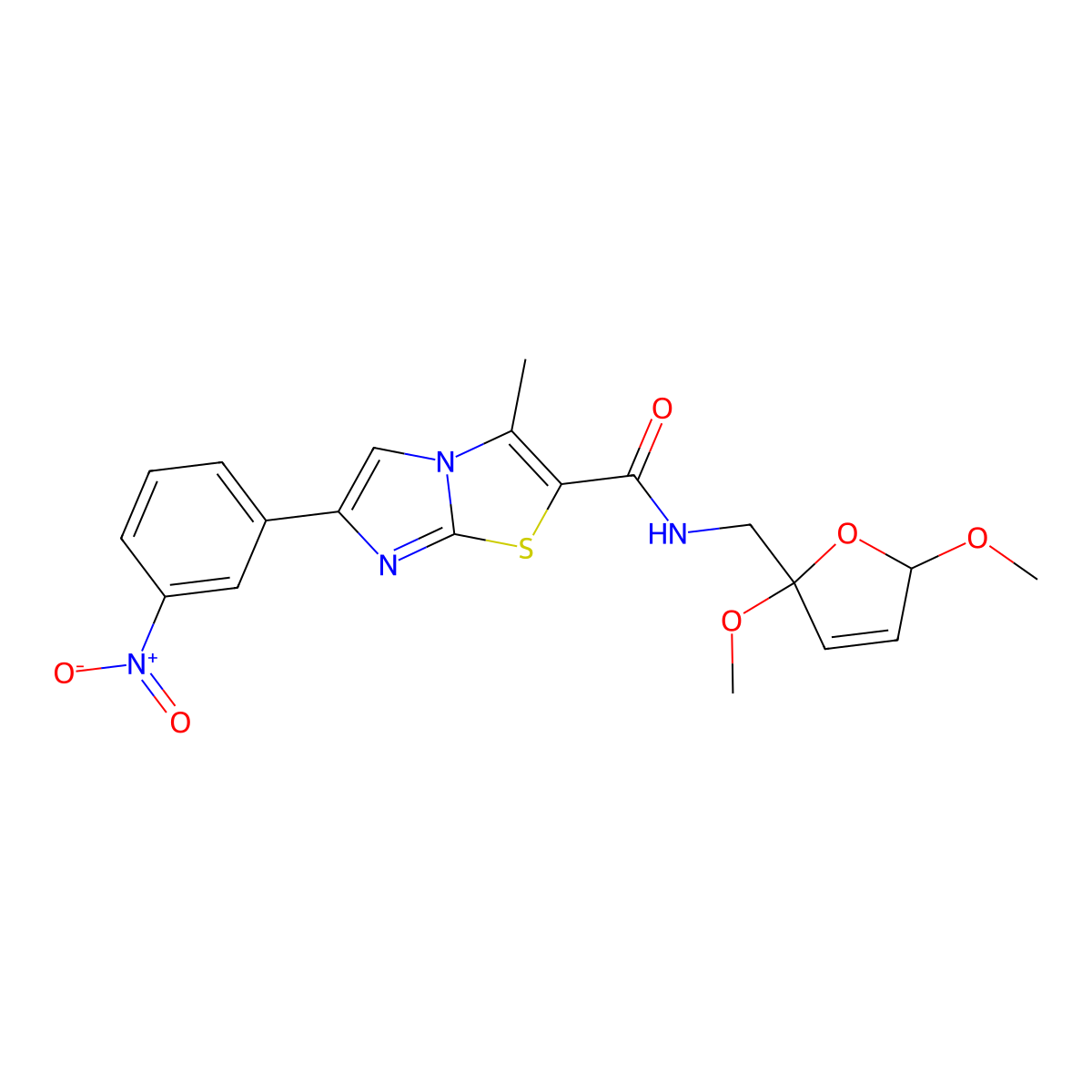 N-[(2,5-dimethoxy-2,5-dihydrofuran-2-yl)methyl]-3-methyl-6-(3-nitrophenyl)imidazo[2,1-b][1,3]thiazole-2-carboxamide molecular structure, CAS 852135-81-0