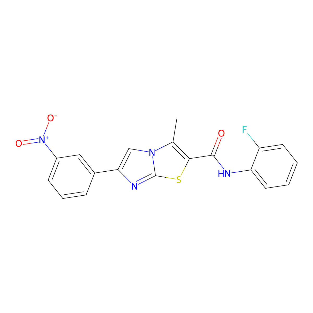 N-(2-fluorophenyl)-3-methyl-6-(3-nitrophenyl)imidazo[2,1-b][1,3]thiazole-2-carboxamide molecular structure, CAS 852135-83-2