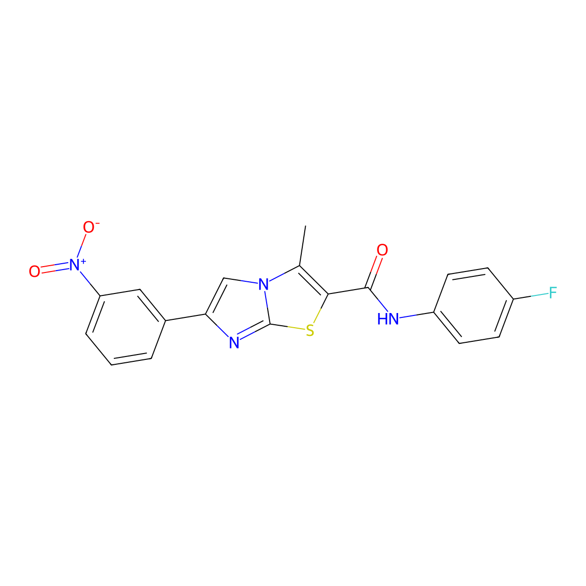 N-(4-fluorophenyl)-3-methyl-6-(3-nitrophenyl)imidazo[2,1-b][1,3]thiazole-2-carboxamide molecular structure, CAS 852135-84-3
