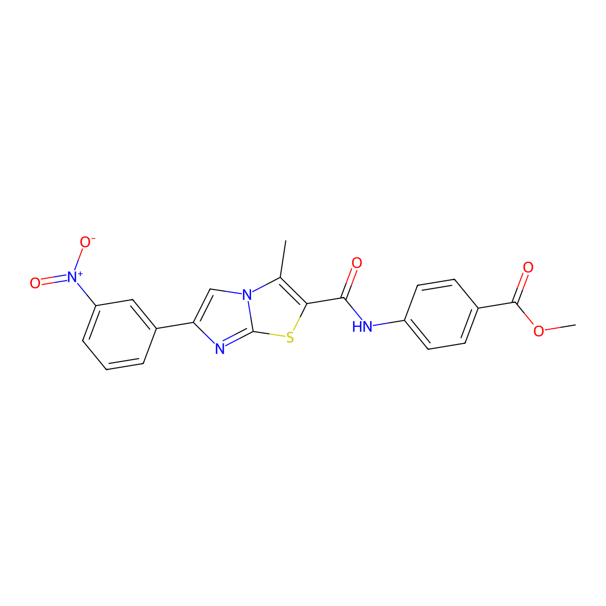 Methyl 4-(3-methyl-6-(3-nitrophenyl)imidazo[2,1-b]thiazole-2-carboxamido)benzoate molecular structure, CAS 852135-91-2