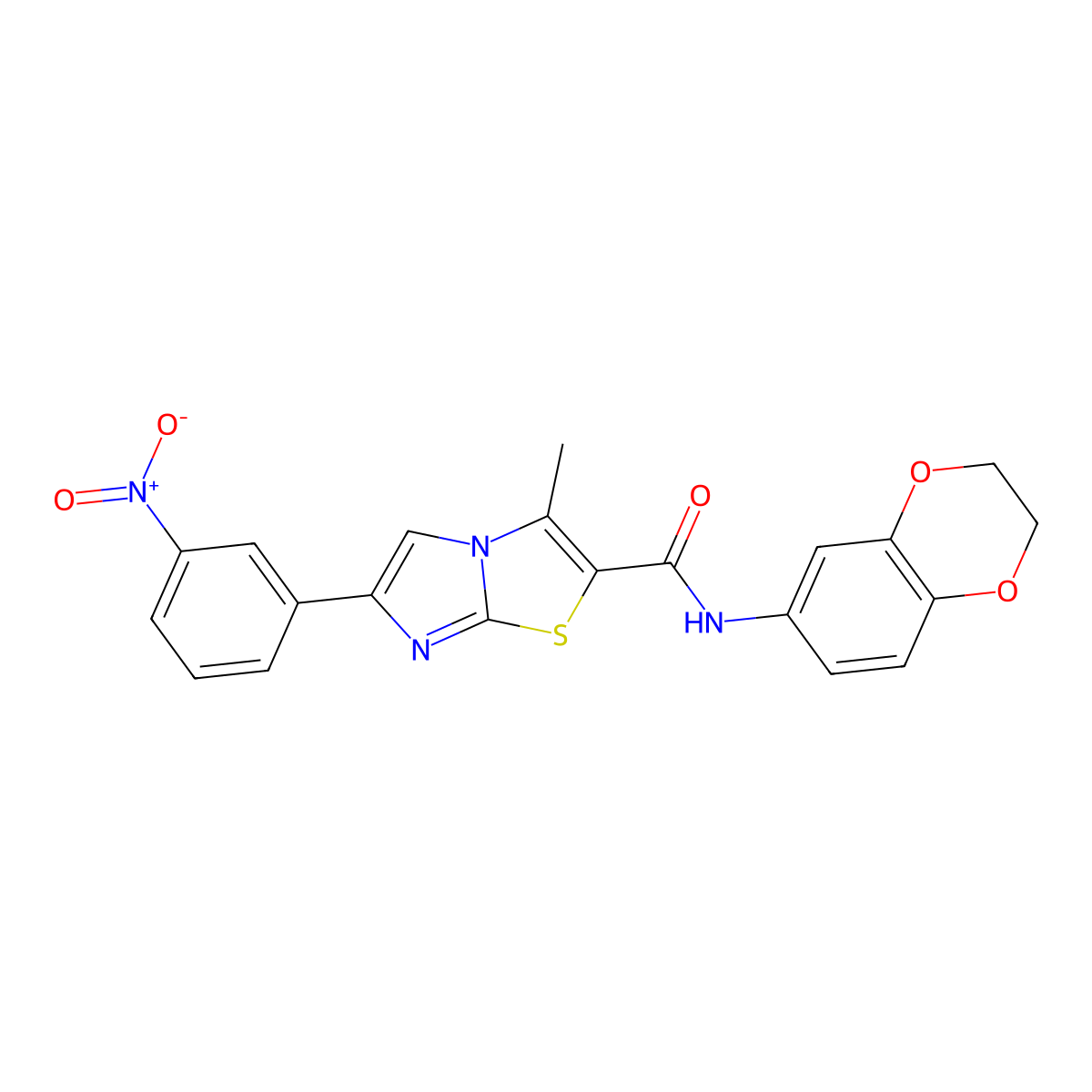 N-(2,3-dihydro-1,4-benzodioxin-6-yl)-3-methyl-6-(3-nitrophenyl)imidazo[2,1-b][1,3]thiazole-2-carboxamide molecular structure, CAS 852135-96-7