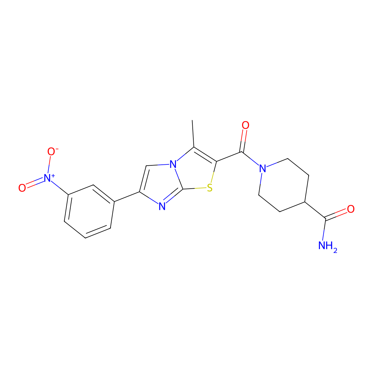 1-[3-Methyl-6-(3-nitrophenyl)imidazo[2,1-b][1,3]thiazole-2-carbonyl]piperidine-4-carboxamide molecular structure, CAS 852135-98-9